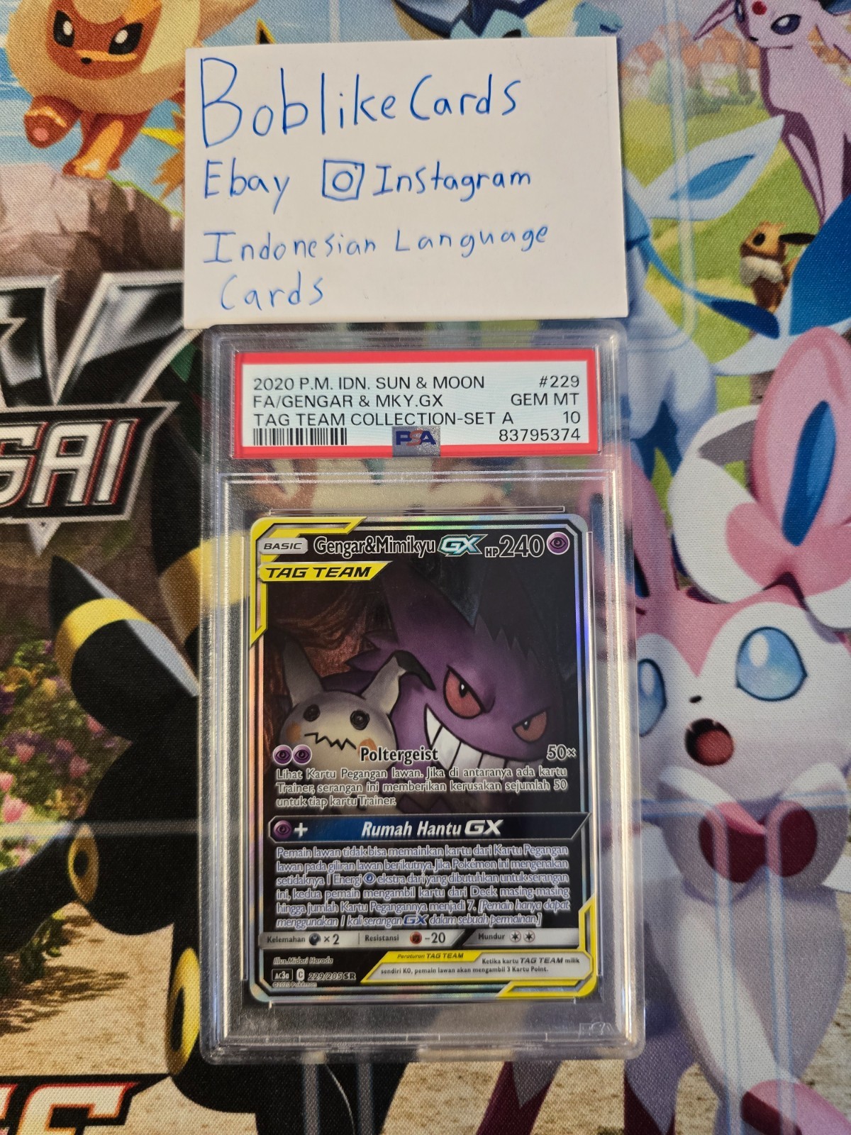 2020 Pokemon Indonesian Sun & Moon Tag Team Collection Full Art/Gengar & Mimikyu GX Set A 229