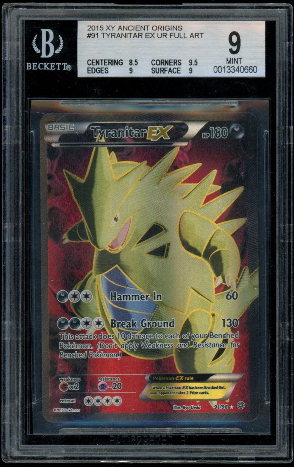 2015 Pokemon XY Ancient Origins Tyranitar EX UR FULL ART 91