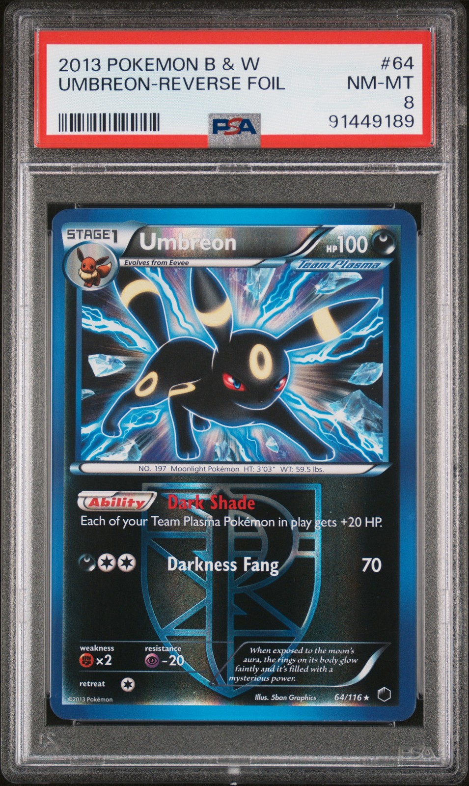 2013 Pokemon Black & White Plasma Freeze Umbreon-Reverse Foil 64