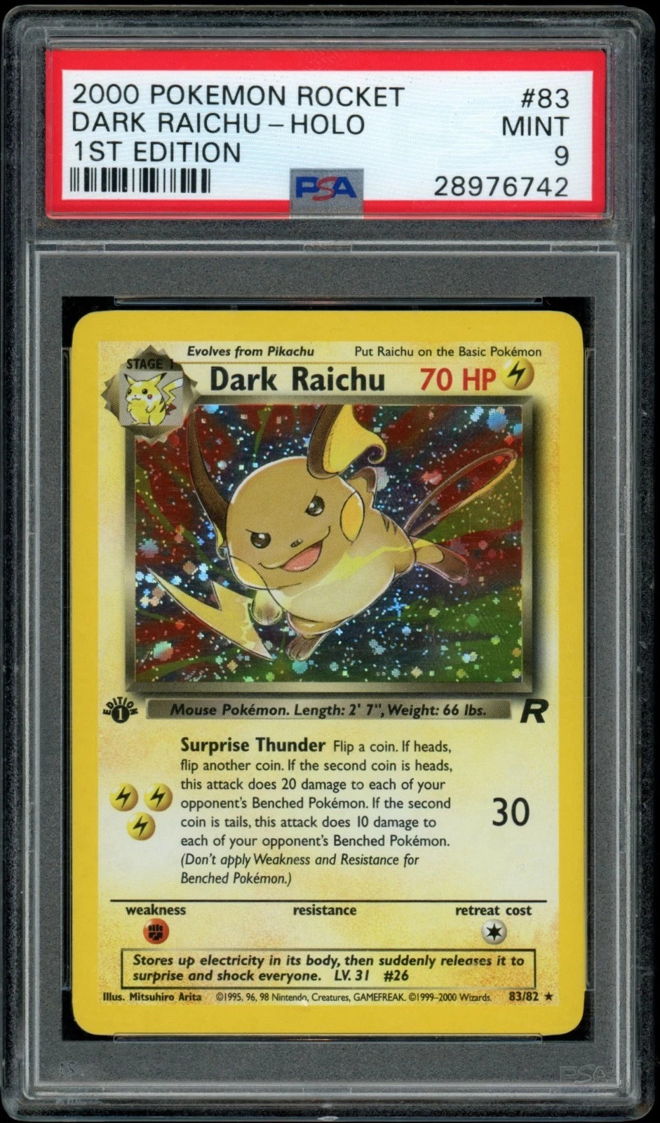 2000 Pokemon Rocket Dark Raichu-Holo 1st Edition 83