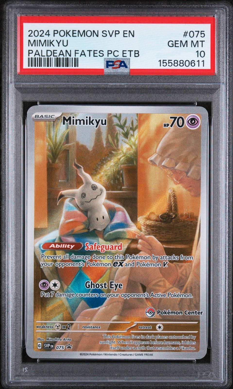 2024 Pokemon Svp EN-SV Black Star Promo Mimikyu Paldean Fates Pokemon Center Elite Trainer Box 075