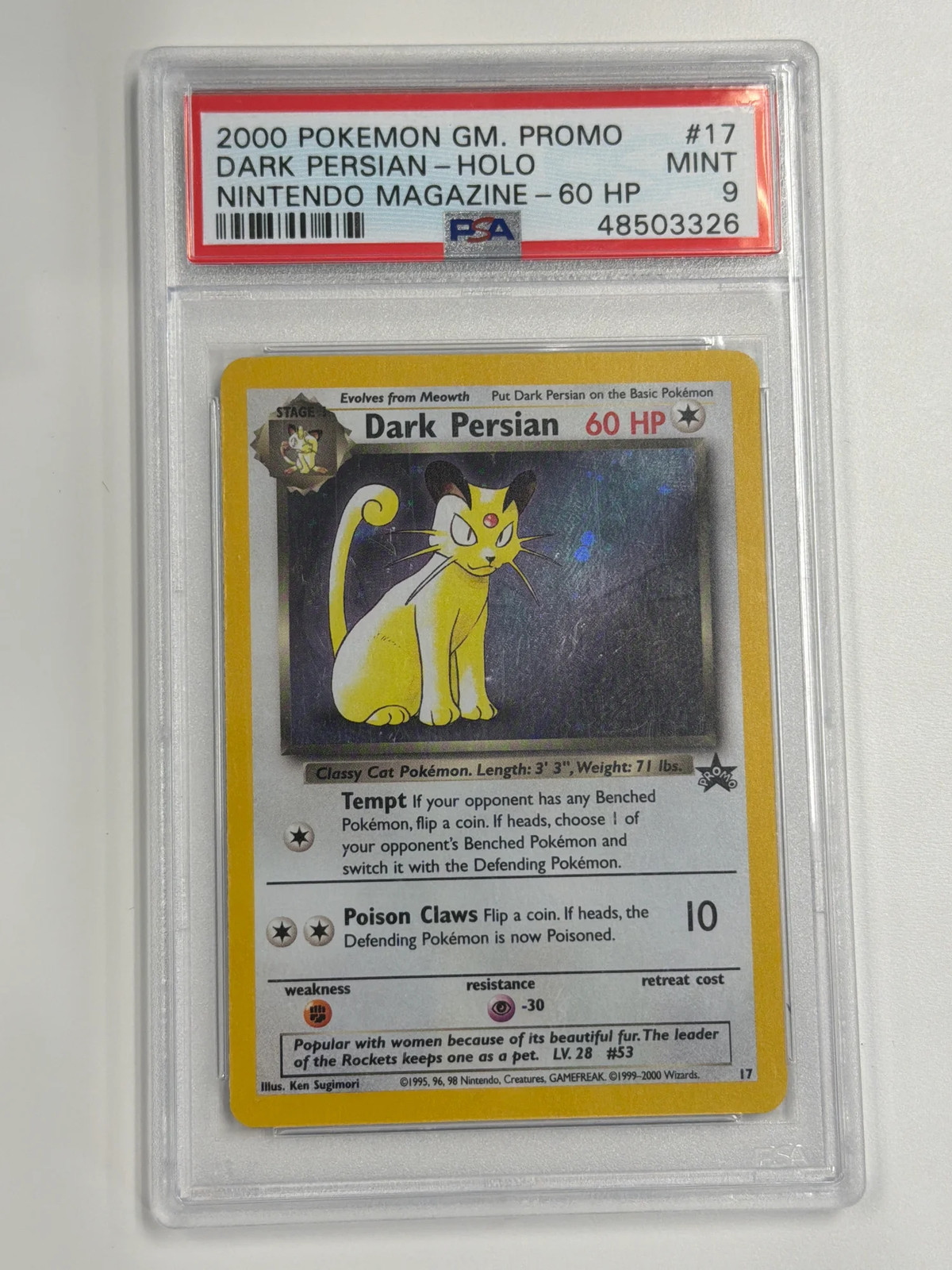2000 Pokemon Game Promo Dark Persian-Holo Nintendo Magazine-60 HP 17