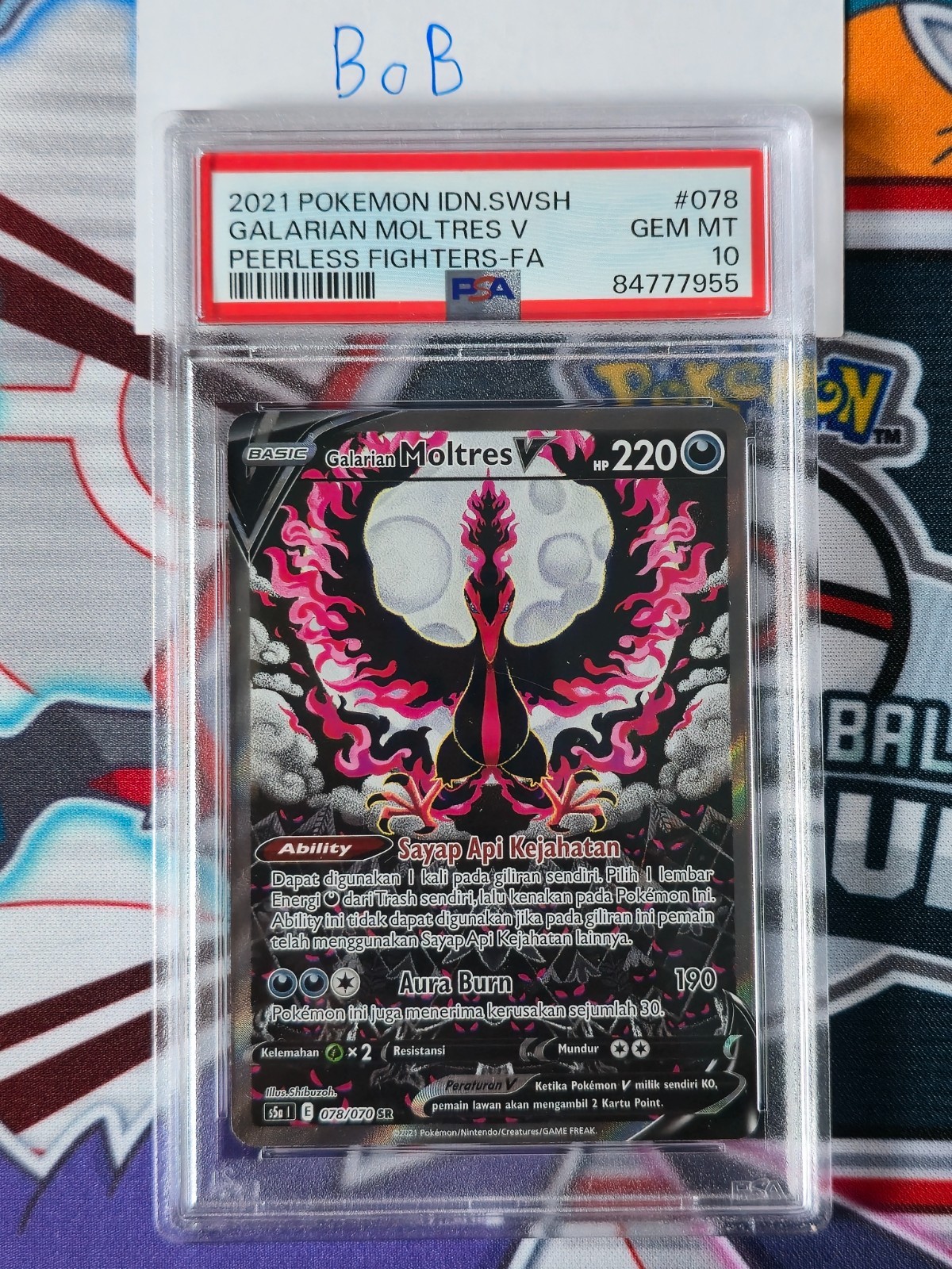 2021 Pokemon Indonesian Sword & Shield Peerless Fighters Full Art/Galarian Moltres V 078