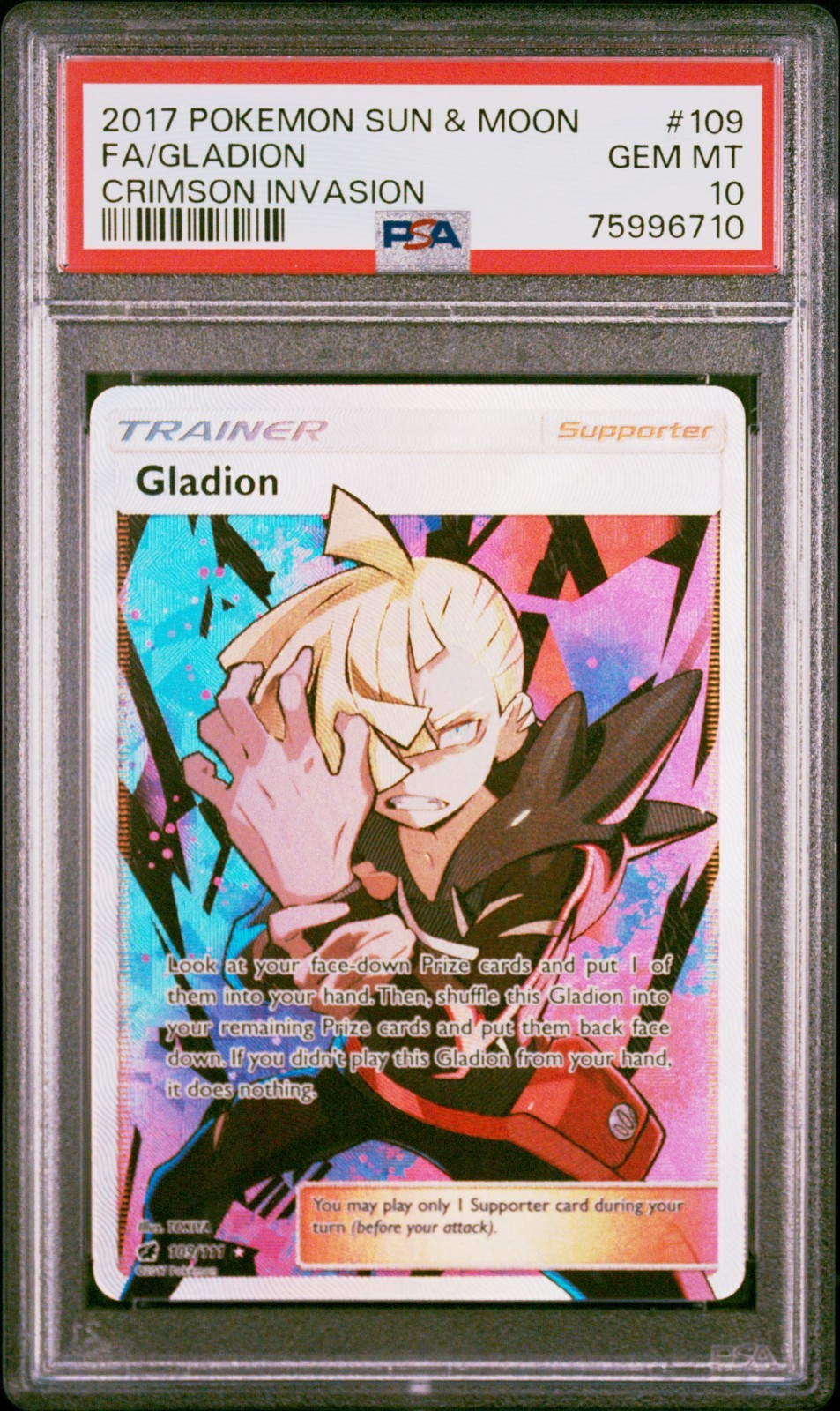 2017 Pokemon Sun & Moon Crimson Invasion Full Art/Gladion 109