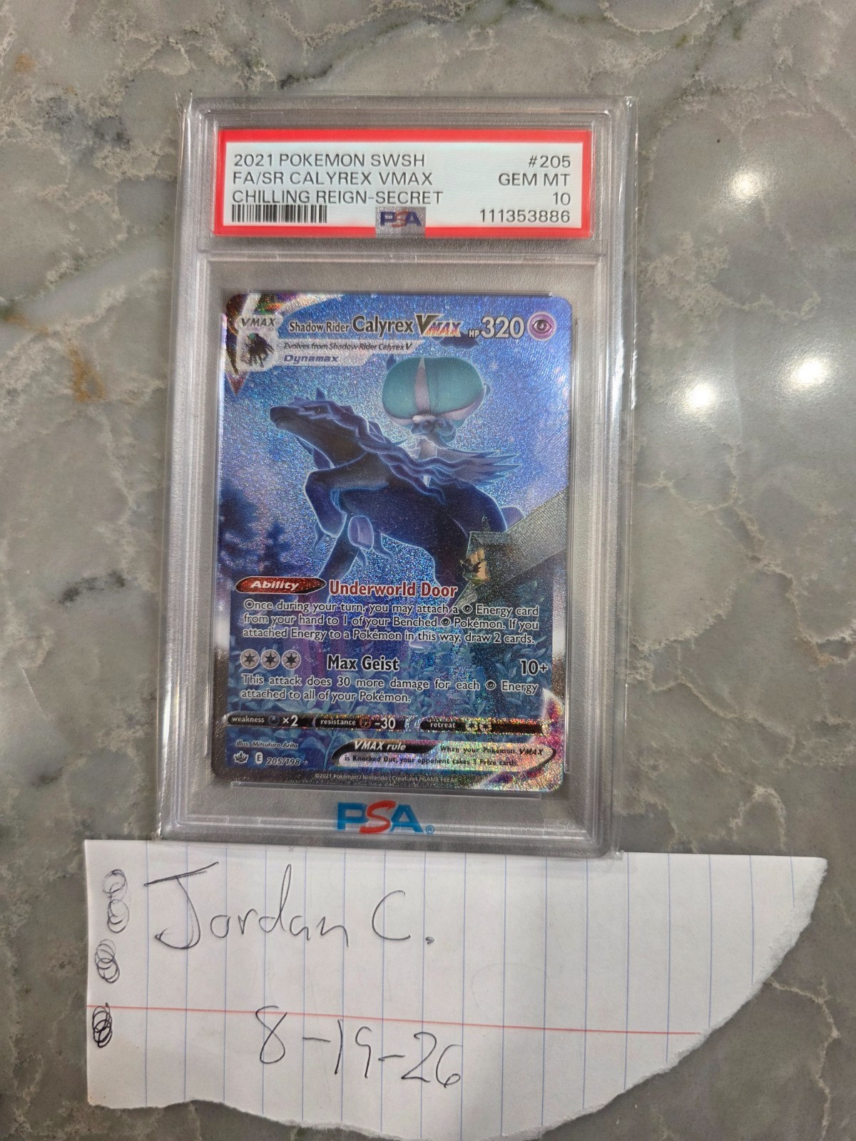 2021 Pokemon Sword & Shield Chilling Reign Full Art/Shadow Rider Calyrex Vmax Secret 205