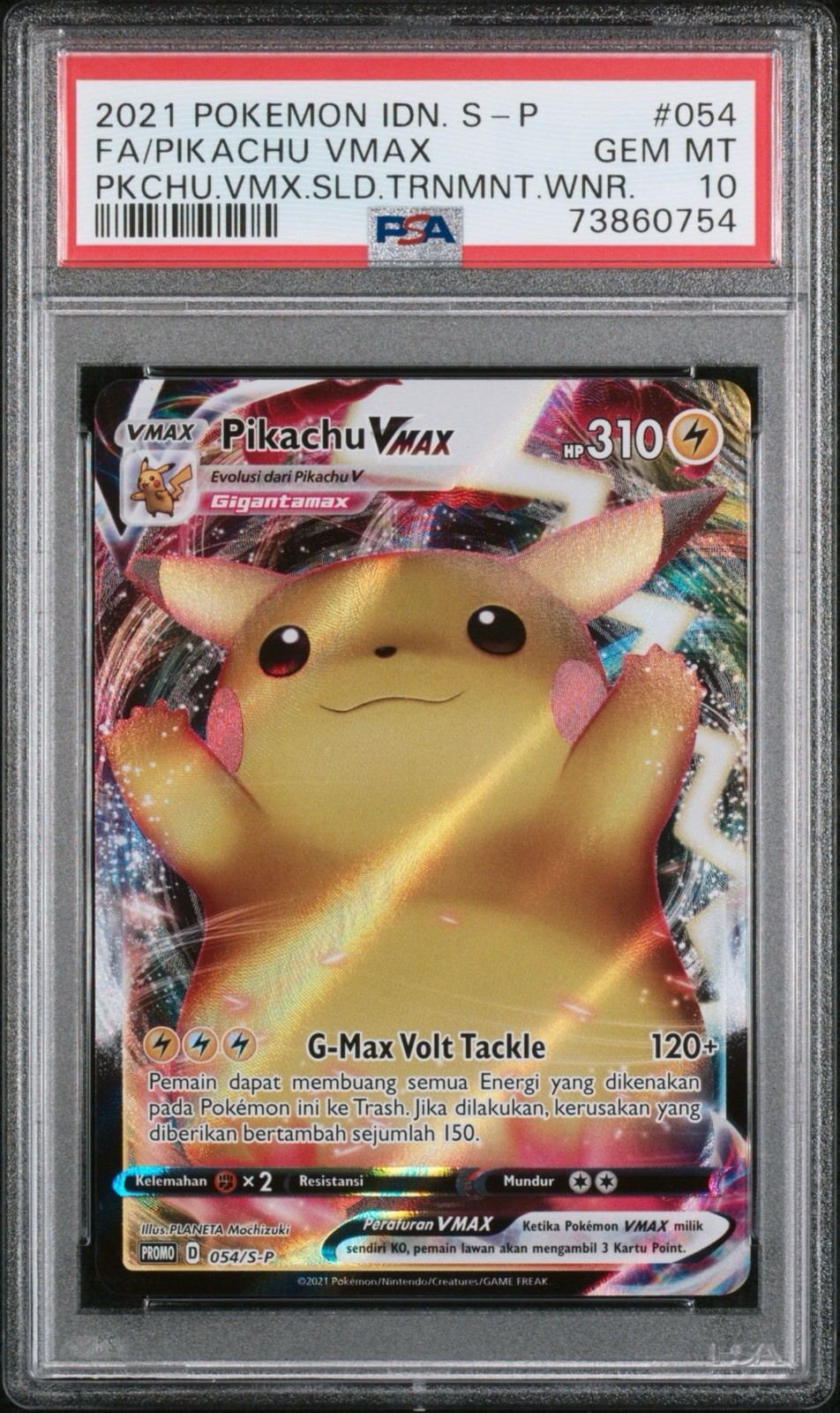 2021 Pokemon Indonesian S Promo Full Art/Pikachu Vmax Pikachu Vmax Sealed Tournament Winner Prize 054
