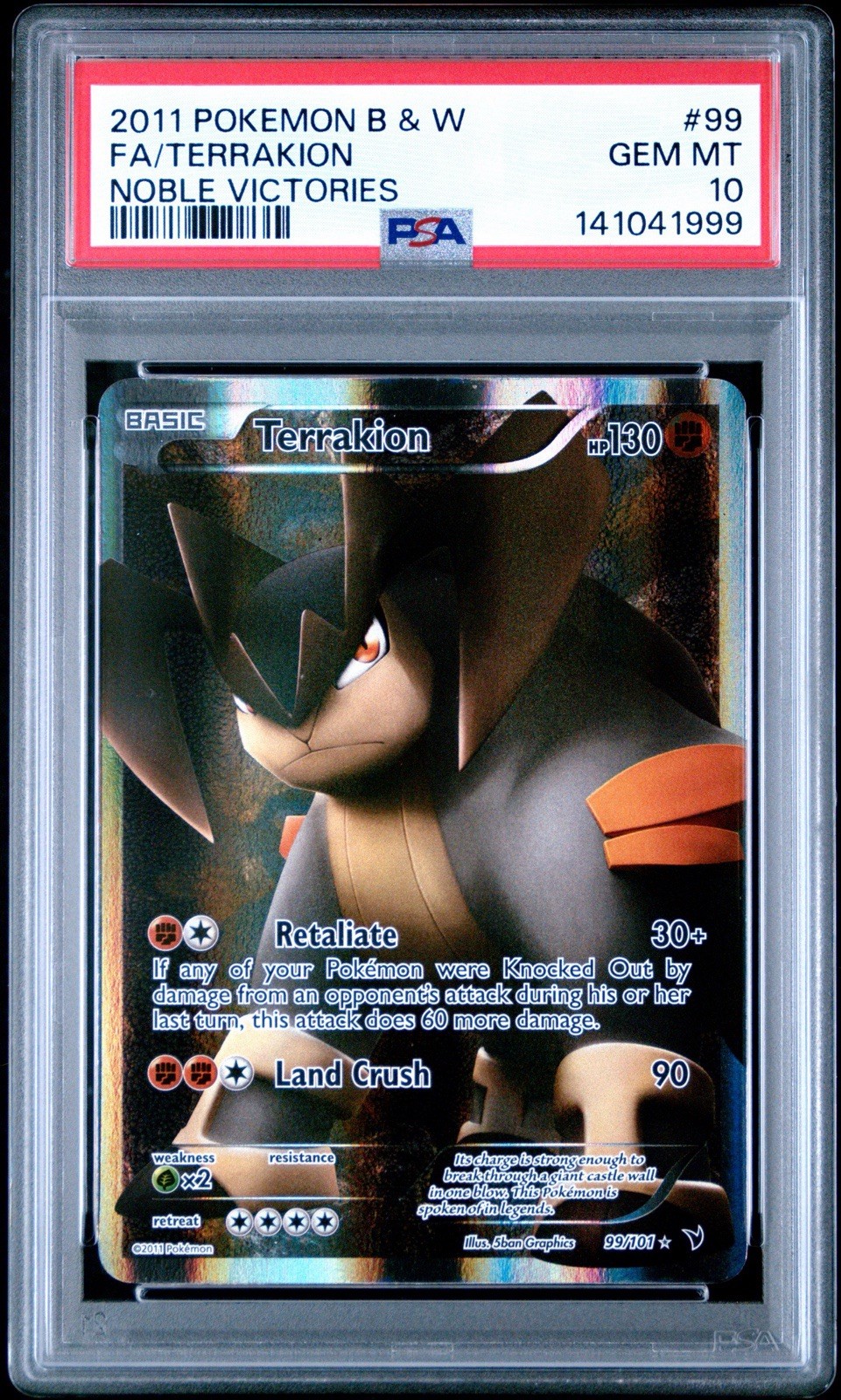 2011 Pokemon Black & White Noble Victories Full Art/Terrakion 99