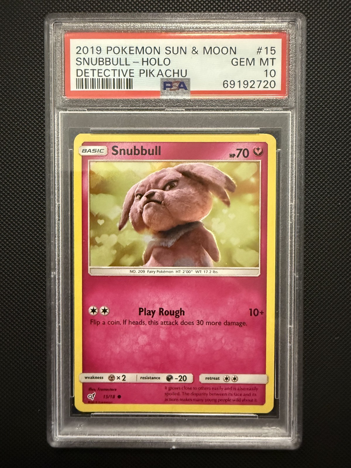 2019 Pokemon Sun & Moon Detective Pikachu Snubbull-Holo 15