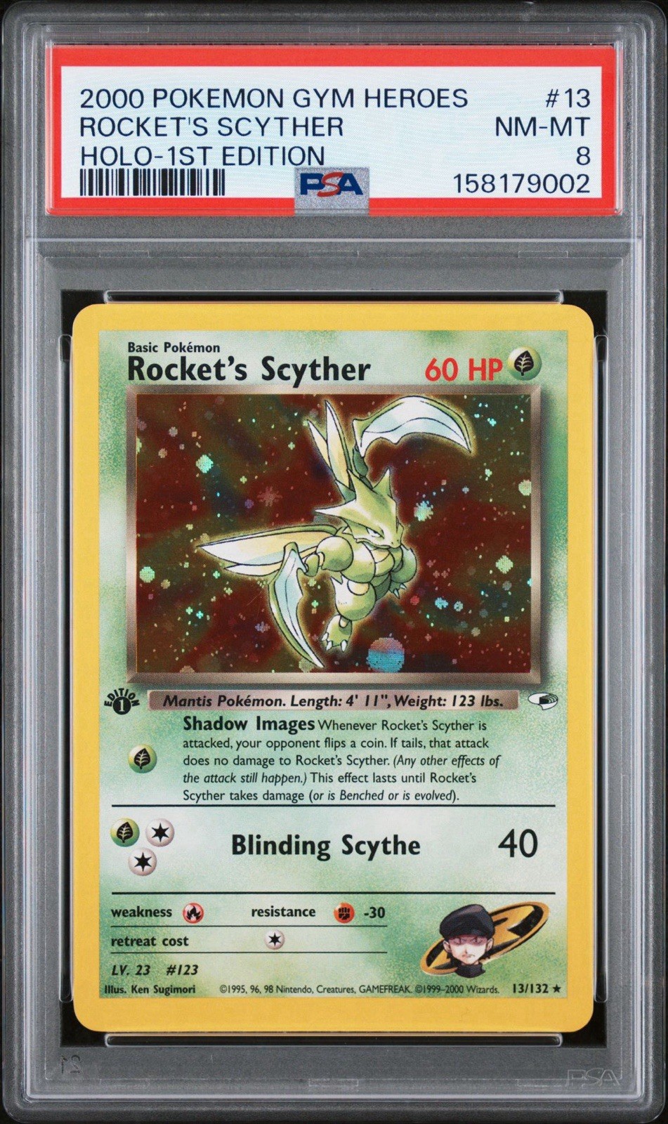 2000 Pokemon Gym Heroes Rocket's Scyther Holo-1st Edition 13