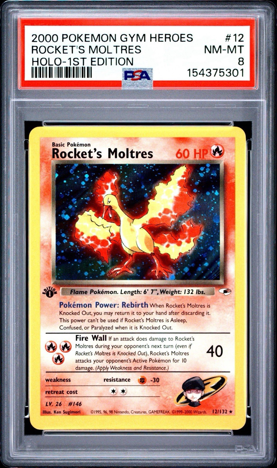 2000 Pokemon Gym Heroes Rocket's Moltres Holo-1st Edition 12