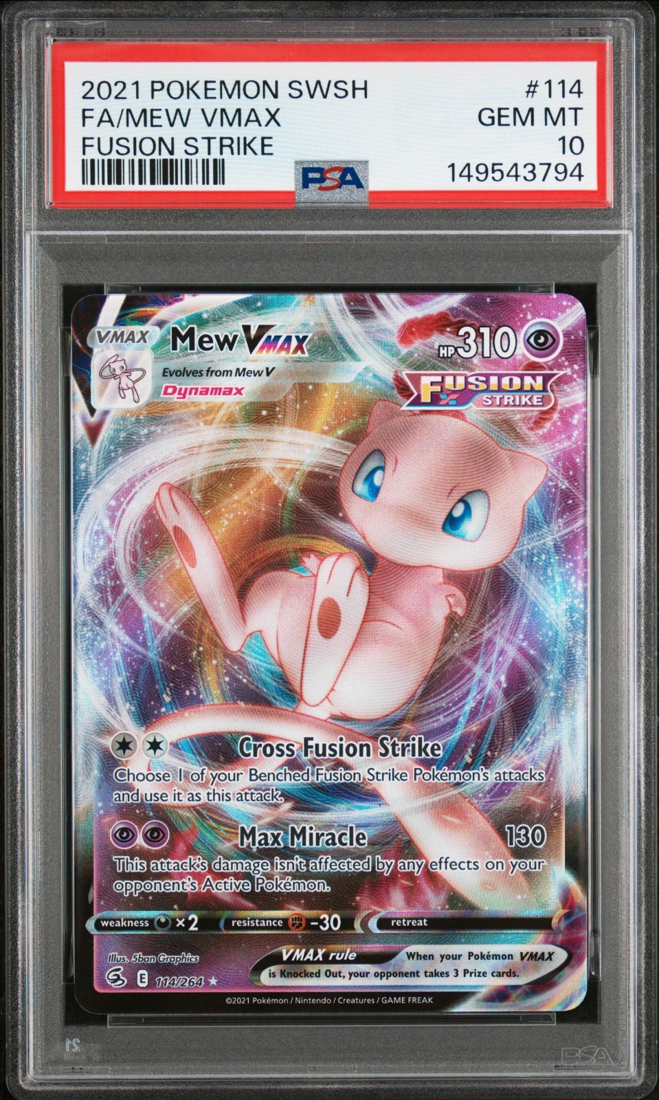 2021 Pokemon Sword & Shield Fusion Strike Full Art/Mew Vmax 114
