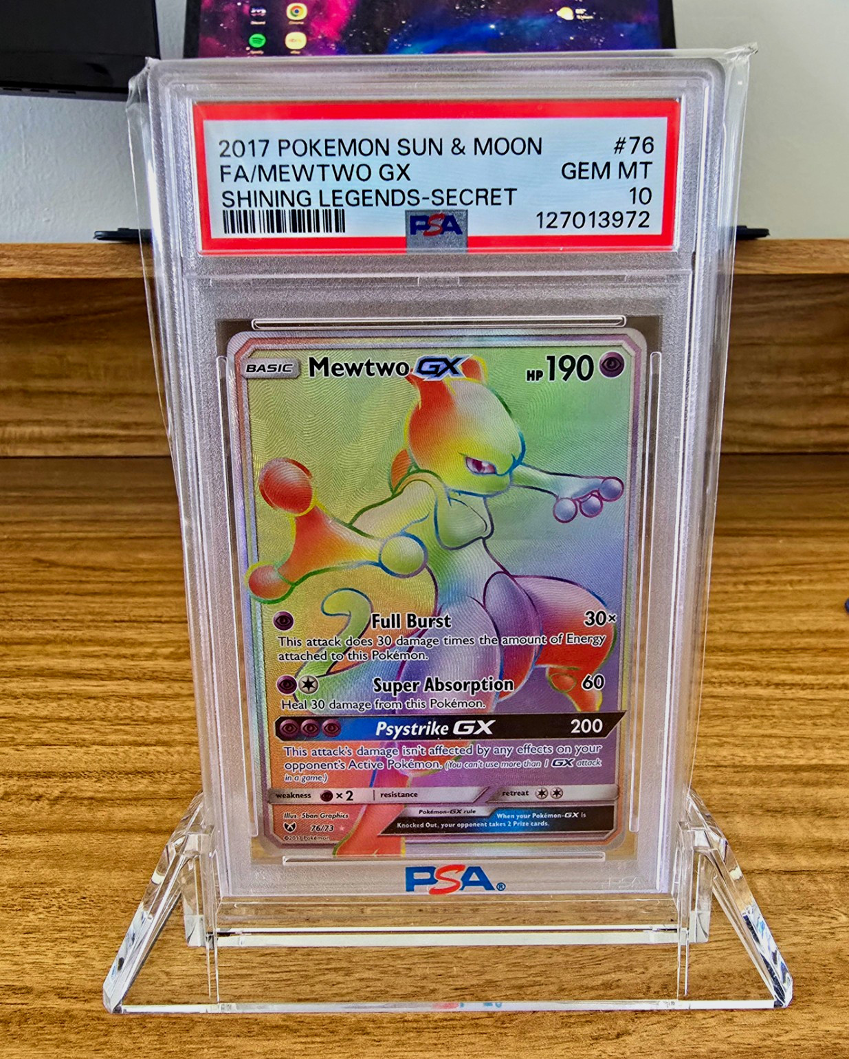 2017 Pokemon Sun & Moon Shining Legends Full Art/Mewtwo GX Secret 76
