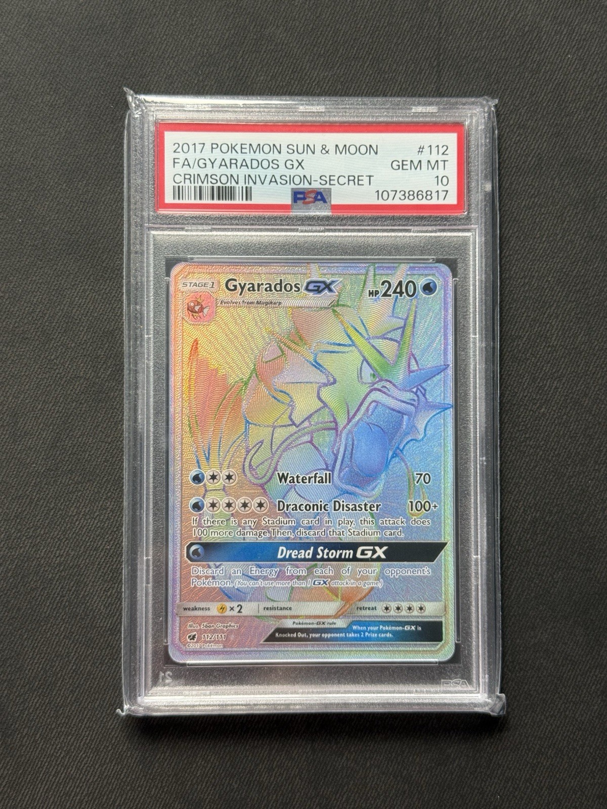 2017 Pokemon Sun & Moon Crimson Invasion Full Art/Gyarados GX Secret 112